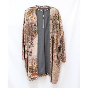 NWT ERFO kimono cardigan 3X plus size 22 bohemian print brown tan sand paisley